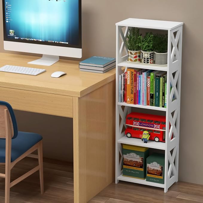 Small Bookcase - 5 Tier Small Bookshelves for Kids, Open Bookshelf, Book Storage Shelf Display Rack for Bathroom, Living Room, Bedroom, Office - White - LeafyLoom