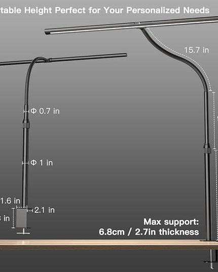 Desk Lamp for Home Office, Desk Light with Remote Control, Monitor Light with Telescopic Rod, Gesture Sensing Office Lamp, Architect Desk Lamp, Adjustable Brightness & Color Temperature, 24W - LeafyLoom