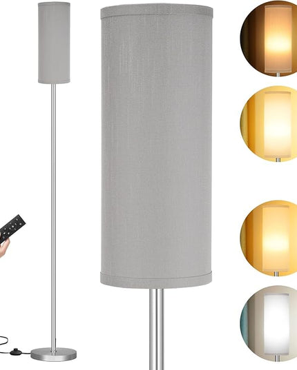 Ambimall Floor Lamps for Living Room, Modern Silver Floor Lamp with Remote Control and Stepless Dimmable Colors Temperature & Brightness (9W Bulb Included, Grey Lampshade) - LeafyLoom