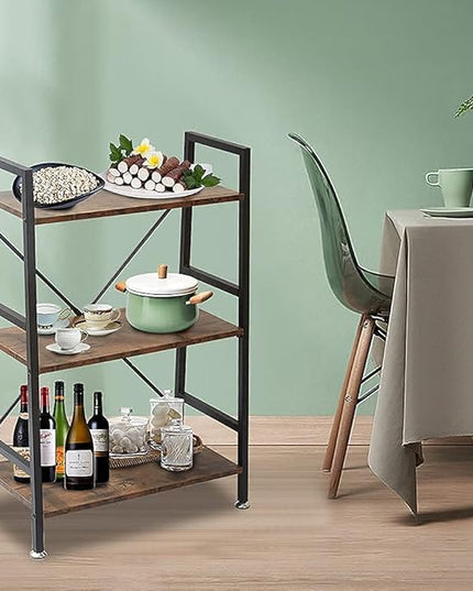 TooCust 3 Tier Bookshelf, 37" x 23" x 12.6", 3 Tier Bookcase, 3 Shelf Bookshelf, Vintage Standing Metal Frame Book Shelves, Small Bookshelf, Rustic Brown - LeafyLoom