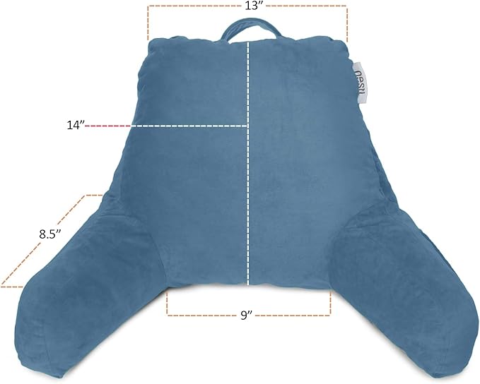 Clara Clark Reading Pillow for Kids, Small Back Pillow for Sitting Up in Bed, Memory Foam Back Support Pillow, Reading Pillows for Sitting in Bed, Blue Heaven Gaming Pillow with Arms and Pockets - LeafyLoom