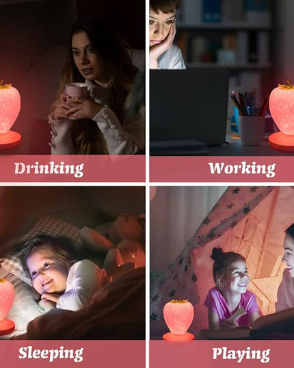 Strawberry Night Light, Cute Silicone Strawberry Lamp, LED Cute Night Light, Bedside Color Changing Lamp, 3 Modes Touch for Birthday, Christmas - LeafyLoom