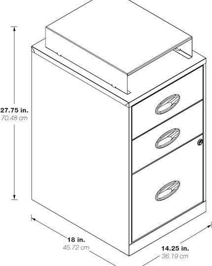 OSP Home Furnishings 3 Drawer Locking Metal File Cabinet with Top Shelf, Pink - LeafyLoom