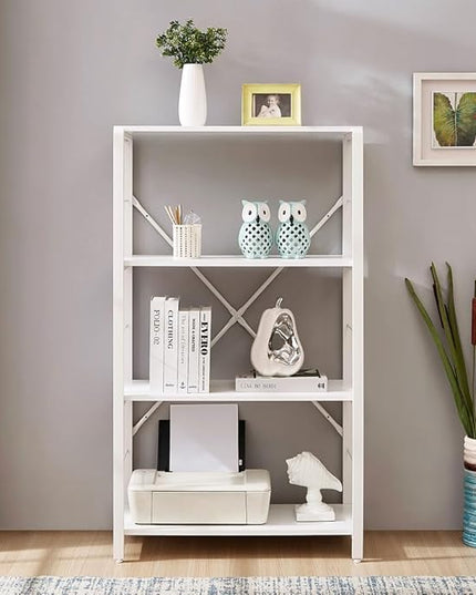 Rustic Bookshelf and Bookcase, Industrial Metal and Wood Book Shelves, 4-tier Shelving Unit for Living Room Bedroom, White Oak - LeafyLoom
