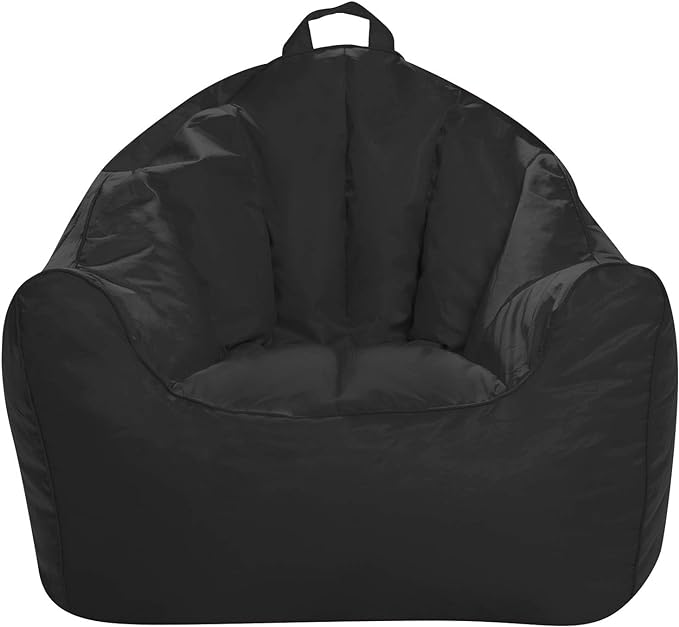 Posh Creations Structured Comfy Bean Bag Chair for Gaming, Reading, and Watching TV, Malibu Lounge, Soft Nylon-Black - LeafyLoom