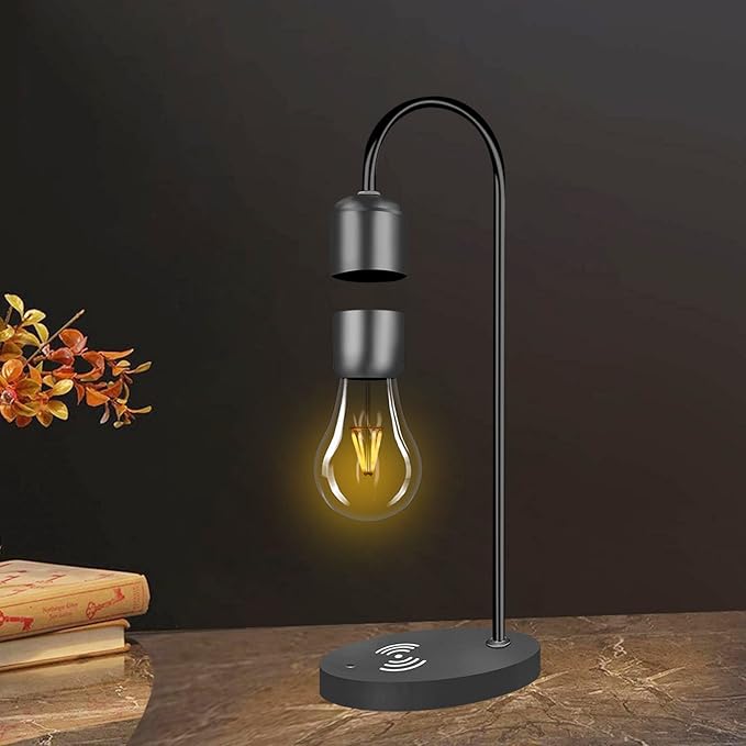 Magnetic Levitating Lamp with Wireless Phone Charger Floating Levitation Light Bulb Magnetic Table LED Night Light Bedroom Home Decoration Family Christmas Gift - LeafyLoom