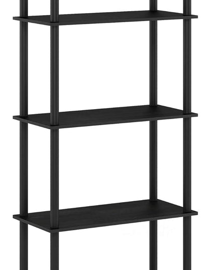 Furinno Turn-N-Tube 5-Tier Multipurpose Shelf / Display Rack / Storage Shelf / Bookshelf, Round Tubes, Americano/Black - LeafyLoom