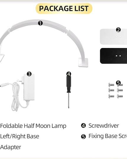 TwoWin Half Moon Light for Nail Desk, 29.5'' 48W Half Moon Nail Tech Desk Lamp for Nails, Tattoo, Eyelash Extensions, Beauty, Arch Light for Nail Techs, Led Lash Light Nail Tech Lamp - LeafyLoom