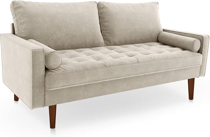 Velvet Furniture for Small Spaces, Mid-Century Modern Loveseats for Living Room, Love Seat Couch Sofas, 70 Inches, Beige - LeafyLoom