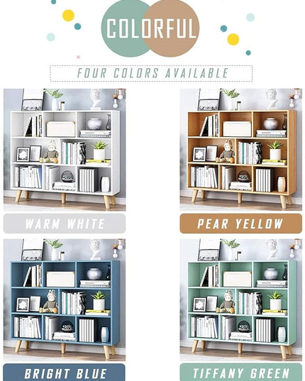 IOTXY Wooden Open Shelf Bookcase - 3-Tier Floor Standing Display Cabinet Rack with Legs, 8 Cubes Bookshelf, Tiffany-Green - LeafyLoom