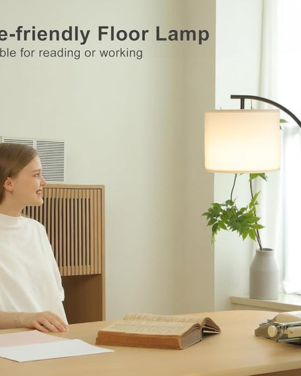 Ambimall Floor Lamp with Remote Control and Stepless Dimmable Bulb, Colors Temperature & Brightness Adjustable, Modern Floor Lamps for Living Room（White Shade & Black Pole） - LeafyLoom