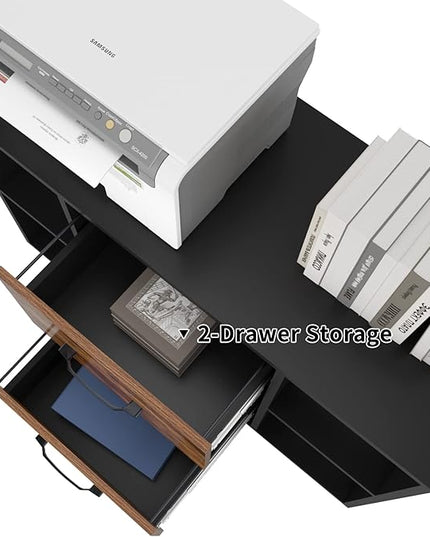 sogesfurniture Mobile Lateral Filing Cabinet with 2 Drawers,Lateral Office Cabinet Printer Stand, Multifunctional Storage Cabinet with Open Shelves and Castors for Home & Office (Brown) - LeafyLoom
