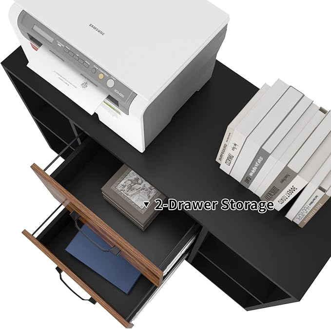sogesfurniture Mobile Lateral Filing Cabinet with 2 Drawers,Lateral Office Cabinet Printer Stand, Multifunctional Storage Cabinet with Open Shelves and Castors for Home & Office (Brown) - LeafyLoom