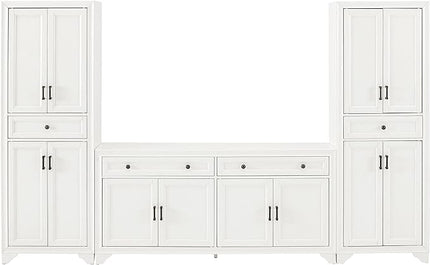 Crosley Furniture Tara 3-Piece Sideboard and Pantry Set, Distressed White - LeafyLoom