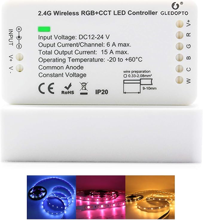 ZigBee 3.0 LED Strip Controller RGB+CCT Mix Dimmable Compatible with SmartThings Amazon Echo Plus App/Voice Control for RGB Warm White Cold White LED Strip Light (Require ZigBee Hub) GLEDOPTO