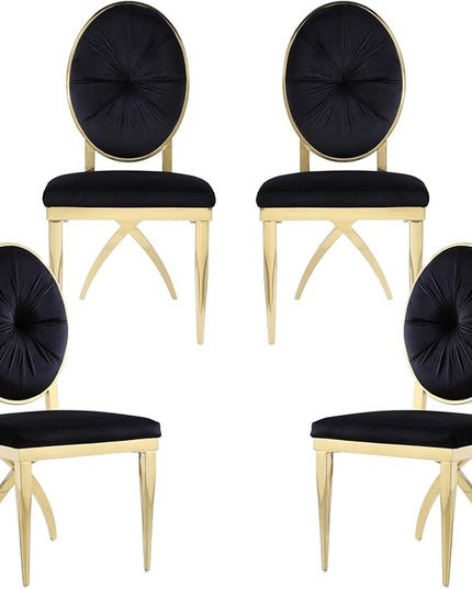 ACEDÉCOR Black and Gold Dining Chairs Set of 4, Black Velvet Upholstered Dining Chairs with Oval Back and Gold X Shaped Legs for Kitchen, Dining Room, Living Room,Department - LeafyLoom
