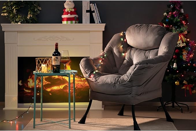 HollyHOME Modern Fabric Large Lazy Chair, Accent Oversized Comfy Reading Chair, Thick Padded Cozy Lounge Chair with Armrest, Steel Frame Leisure Sofa Chair for Living Room, Bedroom, Dorm, Smoky Grey - LeafyLoom