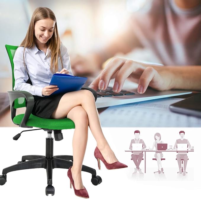 Home Office Chair Ergonomic Desk Chair Mesh Computer Chair with Lumbar Support Armrest Adjustable Rolling Swivel Chair for Women Adults, Green - LeafyLoom