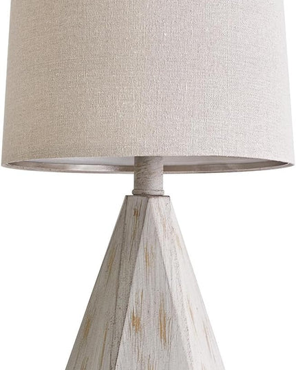 PoKat 20.25" Farmhouse Table Lamp for Nightstand, Vintage Bedside Lamps, Rustic Small Lamp, Modern Side Table Lamp for Living Bed Room Home with Linen Lampshade, White - LeafyLoom