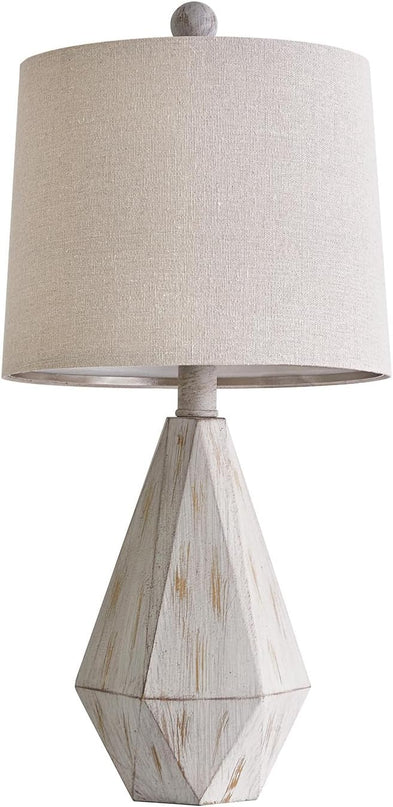 PoKat 20.25" Farmhouse Table Lamp for Nightstand, Vintage Bedside Lamps, Rustic Small Lamp, Modern Side Table Lamp for Living Bed Room Home with Linen Lampshade, White - LeafyLoom