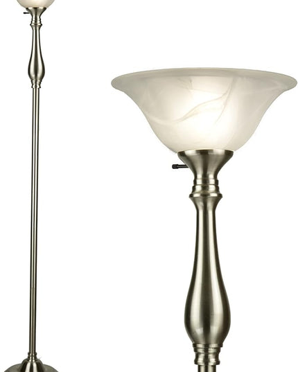 LIGHTACCENTS Floor Lamp, Standing Lamp 72-inch Tall Lamp Brushed Nickel White Alabaster Glass Shade - Torchiere, Pole Lamp, Corner Lamp, Floor Lamps for Living Room, Standing Lamps for Bedroom - LeafyLoom