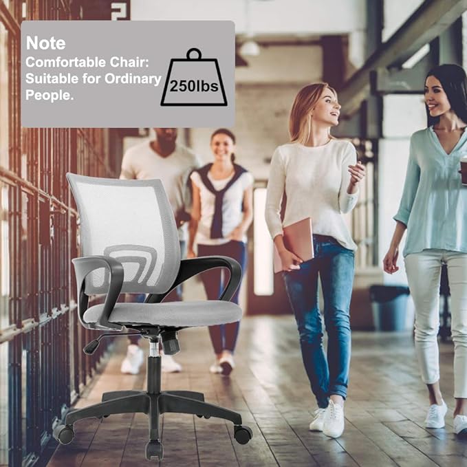 Office Chair Desk Chair Computer Chair Ergonomic Executive Swivel Rolling Chair with Lumbar Support Arms Adjustable Task Chair for Women Adults, Grey - LeafyLoom