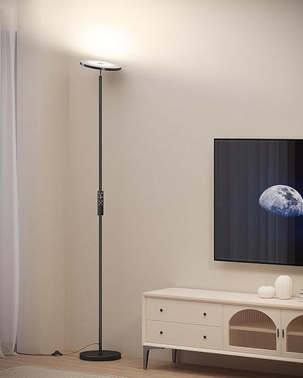 SUNMORY Floor Lamps for Living Room, 32W/3000LM Super Bright LED Floor Lamp with Remote Control, 69" Tall Standing Lamp with Stepless Dimmable, Modern Torchiere Corner Lamp for Bedroom, Office - LeafyLoom