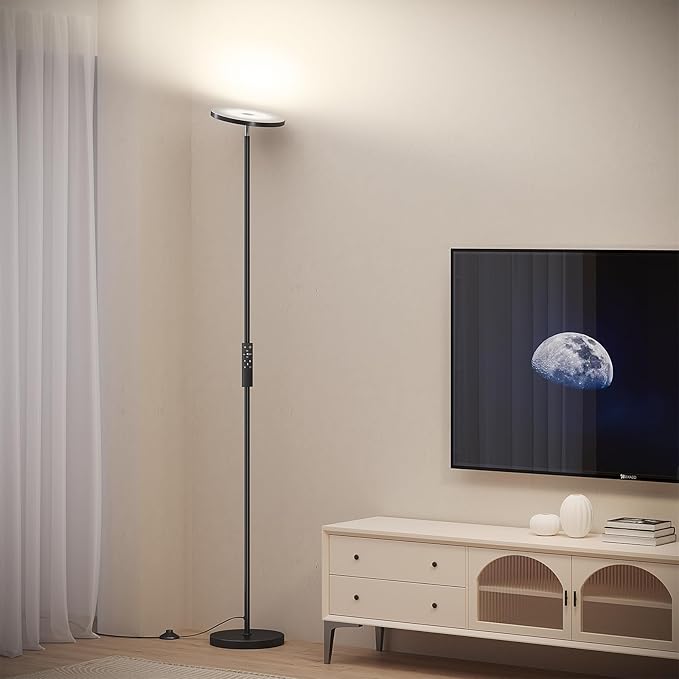 SUNMORY Floor Lamps for Living Room, 32W/3000LM Super Bright LED Floor Lamp with Remote Control, 69" Tall Standing Lamp with Stepless Dimmable, Modern Torchiere Corner Lamp for Bedroom, Office - LeafyLoom