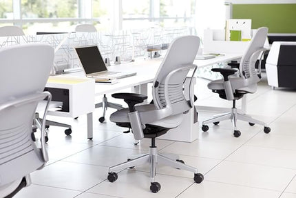 Steelcase Leap Office Chair - Seven Points of Adjustability - Ergonomic Back Support Chair - Lumbar Support - 4D Adjustable Arms - Black Frame - Buzz2 Black Fabric - LeafyLoom