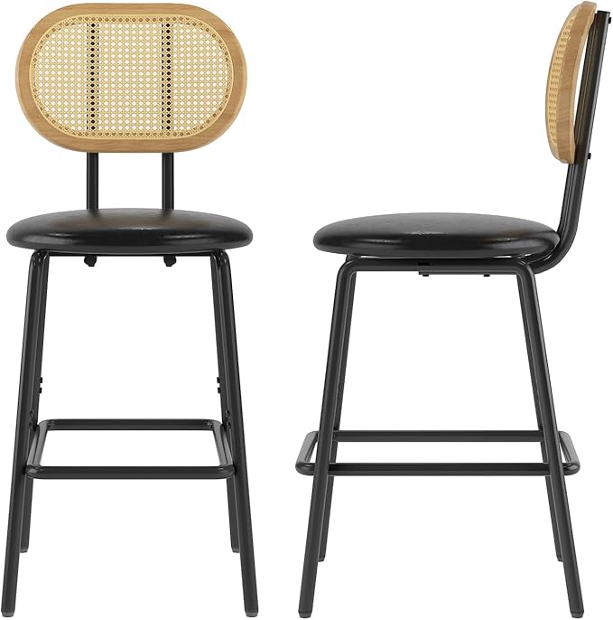 NicBex Kitchen Table for 2 Table and Chairs Dining Room Set Modern Dining Table 2-Piece Rattan Bar Chair Set with Metal Frame for Home or Hotel Dining Room, Kitchen or Bar, Black - LeafyLoom