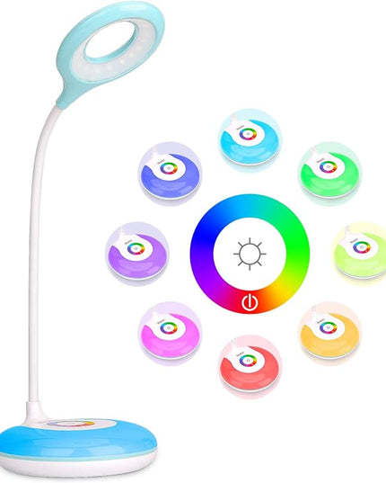 2 Pack LED Desk Lamp Cordless Rechargeable Battery Operated Table Light Adjustable Gooseneck Dimmable Touch Control Color Changing RGB Eye-Caring Base Night Light for Kids with USB Charging Cable - LeafyLoom