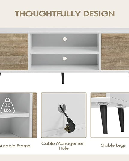 YESHOMY Modern TV Stand for 65" Television, Entertainment Center with Two Storage Cabinets, Retro Style Media Console for Living Room, Bedroom, Office, 58 Inch, White and Coffee - LeafyLoom