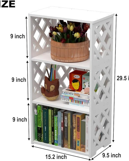 Bookcase 4 Tier, 3-Shelf Kids Bookshelf - Compact Book Organizer and Open Shelf Rack for Bedroom, Living Room, Office, Bathroom - Ideal Small Bookcase for Small Spaces - White - LeafyLoom