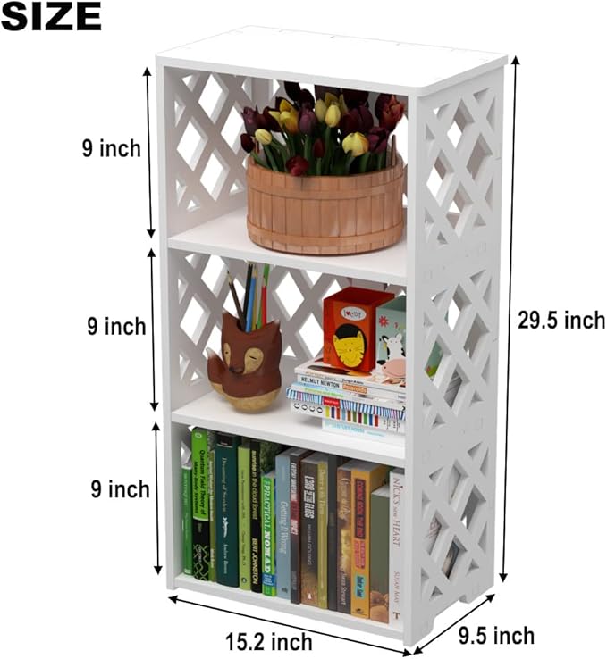 Bookcase 4 Tier, 3-Shelf Kids Bookshelf - Compact Book Organizer and Open Shelf Rack for Bedroom, Living Room, Office, Bathroom - Ideal Small Bookcase for Small Spaces - White - LeafyLoom