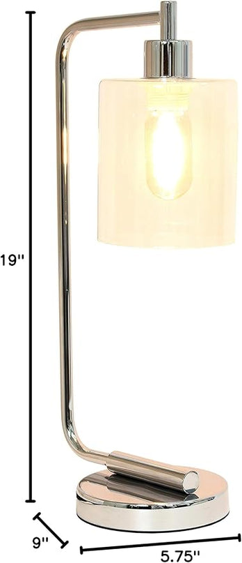 Simple Designs LD1036-CHR Bronson Antique Style Industrial Iron Lantern Desk Bedside Glass Shade Table Lamp, Chrome - LeafyLoom
