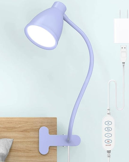 BOHON Desk Lamp with Clamp, 10W 38 LED Clip on Light, 3 Color 10 Brightness Auto Off Timer, Flexible Gooseneck Clip Lamp, Desk Lights for Office Home Bed Bedside Reading, Lilac Purple - LeafyLoom