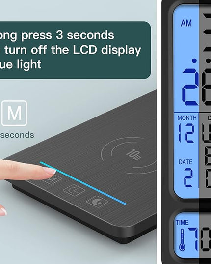 LED Desk Lamp with Wireless Charger, USB Charging Port, Sliding Dimmable Auto Timer Table Lamp with Night Light, Desk Lights with Clock for Study Reading Home Office - LeafyLoom