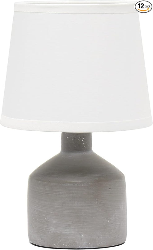 Simple Designs LT2080-GRY Mini Bocksbeutal Concrete Table Desk Lamp with Tapered Drum Fabric White Shade, Gray (Pack of 12) - LeafyLoom