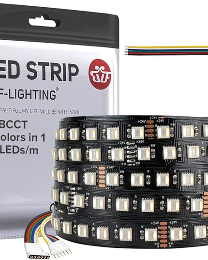 BTF-LIGHTING RGBCCT 5 Colors in 1 LED Tape Lights 5050SMD RGBWW RGB+Dimmable Color Temperature 2700K-6500K 16.4ft 96LED/m 480LED IP30 DC24V Black PCB for Home Decoration(No Adapter or Controller) BTF-LIGHTING