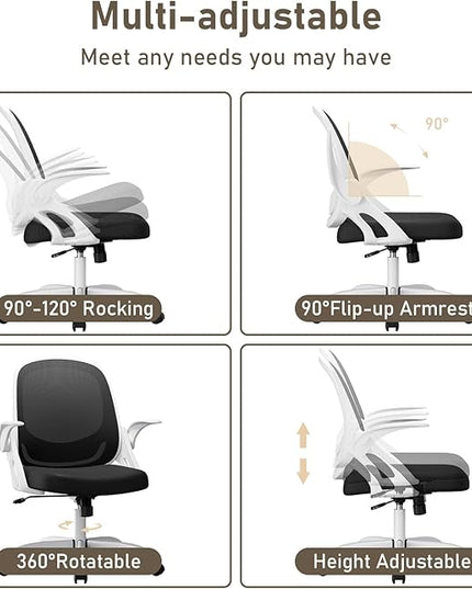Home Office Chair Work Desk Chair Comfort Ergonomic Swivel Computer Chair, Breathable Mesh Desk Chair, Lumbar Support Task Chair with Wheels and Flip-up Arms and Adjustable Height - LeafyLoom