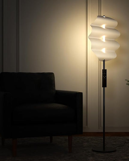 Modern Floor Lamp with Remote Control, 59" Floor Lamps for Living Room, Dimmable Colors Temperature & Brightness, Black Tall Standing Lamp for Living Room Bedroom - LeafyLoom