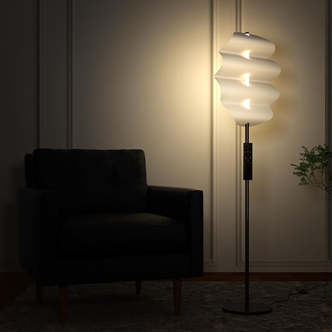 Modern Floor Lamp with Remote Control, 59" Floor Lamps for Living Room, Dimmable Colors Temperature & Brightness, Black Tall Standing Lamp for Living Room Bedroom - LeafyLoom