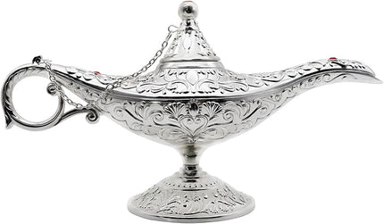 Classic Vintage Collectable Rare Legend Aladdin Magic Genie Costume Lamp Home Table Decoration & Gift, Silver - LeafyLoom