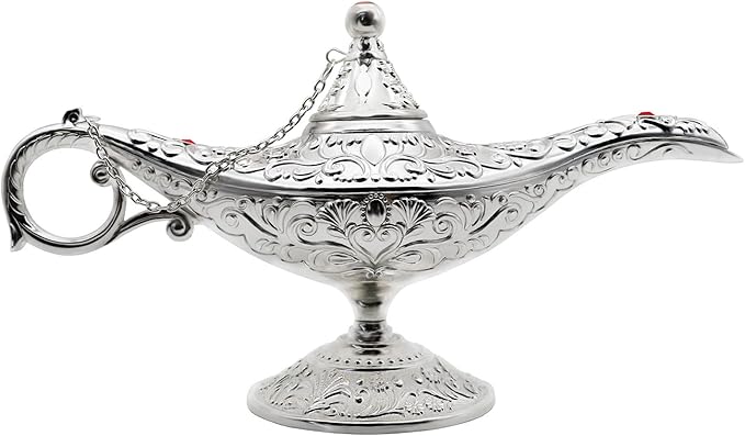 Classic Vintage Collectable Rare Legend Aladdin Magic Genie Costume Lamp Home Table Decoration & Gift, Silver - LeafyLoom