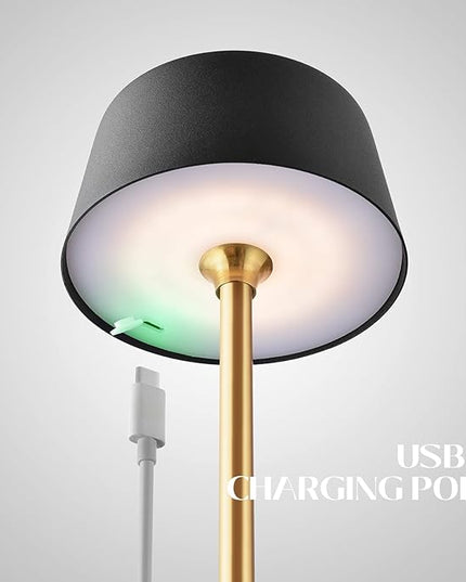 Cordless Table Lamp, Rechargeable and Battery Operated, Powered by 2000mAh Battery, 18-Hour Run Time, Dimmable,Black and Gold Lamp for Bedroom, Kitchen, Restaurant, Buffet and Cafe - LeafyLoom