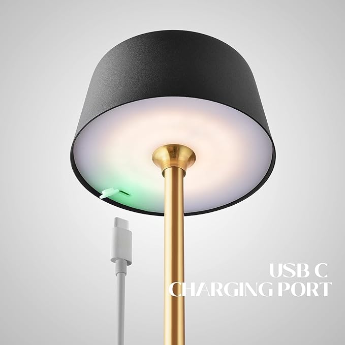 Cordless Table Lamp, Rechargeable and Battery Operated, Powered by 2000mAh Battery, 18-Hour Run Time, Dimmable,Black and Gold Lamp for Bedroom, Kitchen, Restaurant, Buffet and Cafe - LeafyLoom