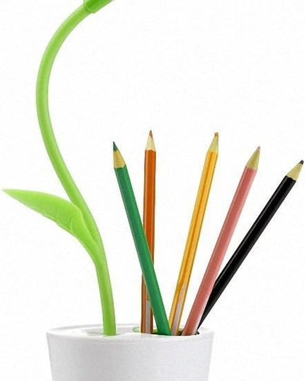 Flexible USB Touch Desk Lamp, Flexible Neck LED Desk Lamp 3 Level of Brightness Sapling Pot with Plant Pencil Holder for Office Study Reading (Dark Green) - LeafyLoom