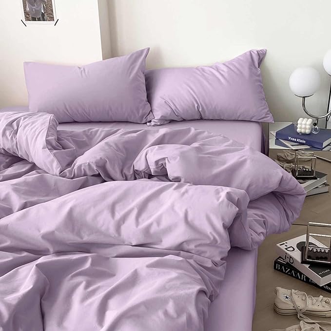 ETDIFFE Light Purple Comforter Set Twin/Twin XL Size, 2pc Lavender Aesthetic Modern Bedding Set - Soft & Lightweight All Season Extra Long Microfiber Down Alternative bed Comforter with 1 Pillow Sham - LeafyLoom