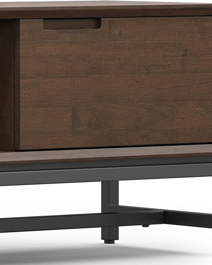 SIMPLIHOME Banting SOLID HARDWOOD Wide Modern Industrial Media Stand for TVs up to 80 inches for The Living Room and Entertainment Center, 72 inch, Walnut Brown - LeafyLoom
