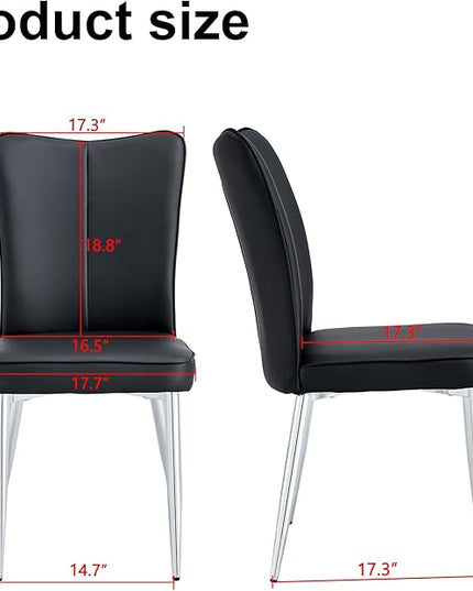 Modern Dining Chairs Set of 2, PU Leather Seat Cushions Black Dining Room Chair, with Silver Metal Legs Kitchen Chair for Home Living Room, Restaurant, Black Chair Silver Legs - LeafyLoom